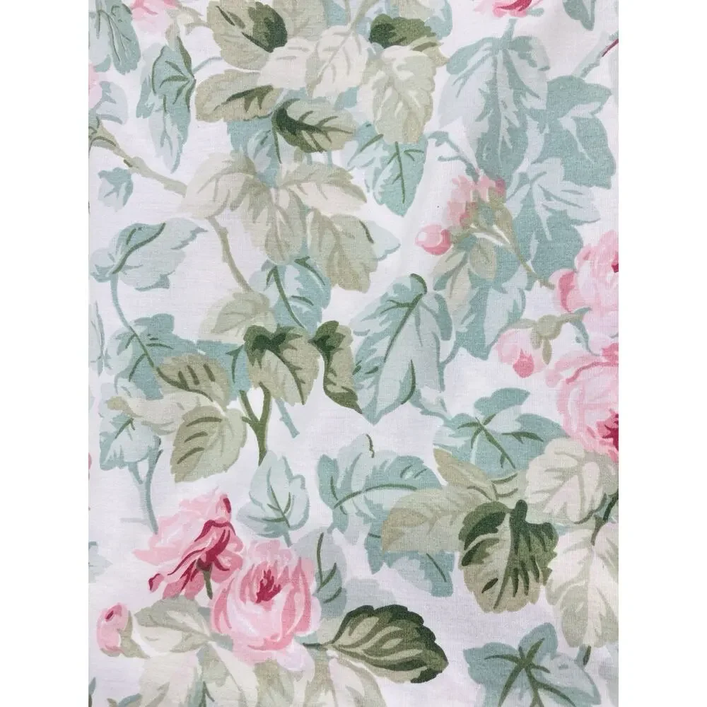 Vntge Laura Ashley KING Cottage Rose Set 2 Ruffled Pillow Shams Green Pink Cases